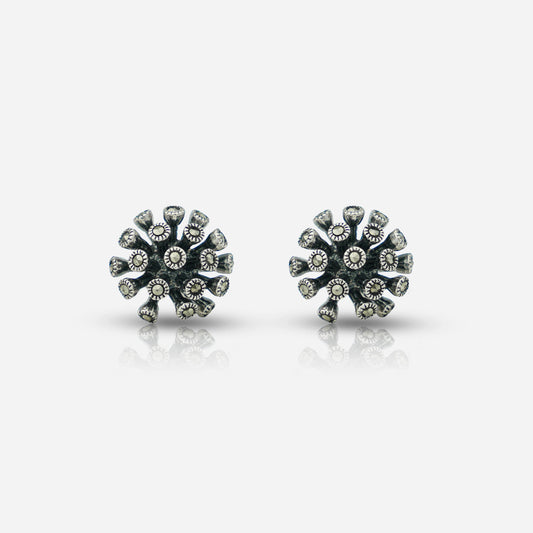 Pair of silver floral earrings by Silver World - best silver shops in Delhi.