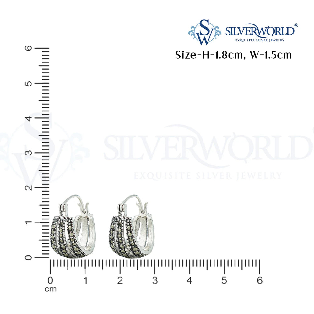 Silver hoop earrings with measurement scale by Silver World - Best silver shops in Delhi.