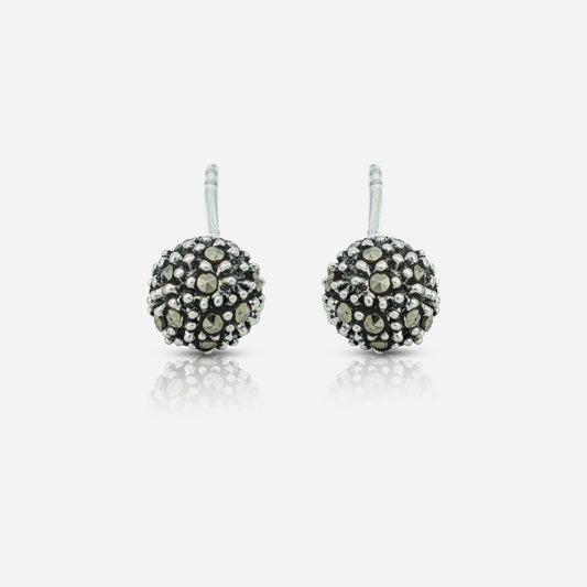 Pair of silver earrings with black and clear gemstones by Silver World - Best Silver shops in Delhi.