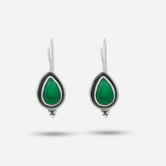Green Teardrop Silver Earrings