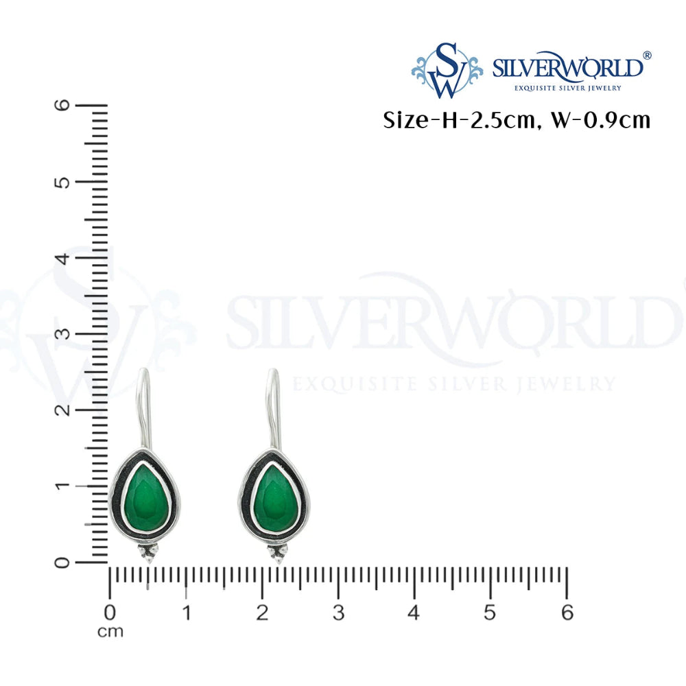 Green Teardrop Silver Earrings