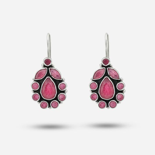 Pink Stone Silver Earrings