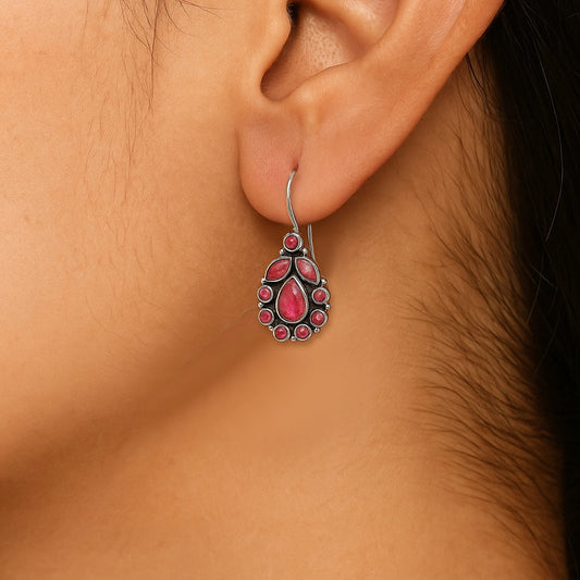 Pink Stone Silver Earrings