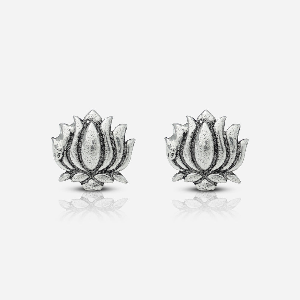 Pair of silver lotus flower earrings