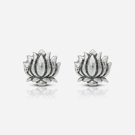 Pair of silver lotus flower earrings