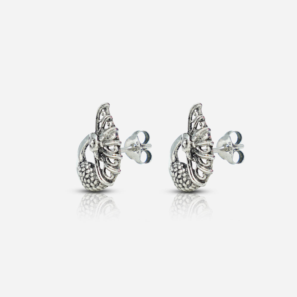 Back side of silver peacock earrings