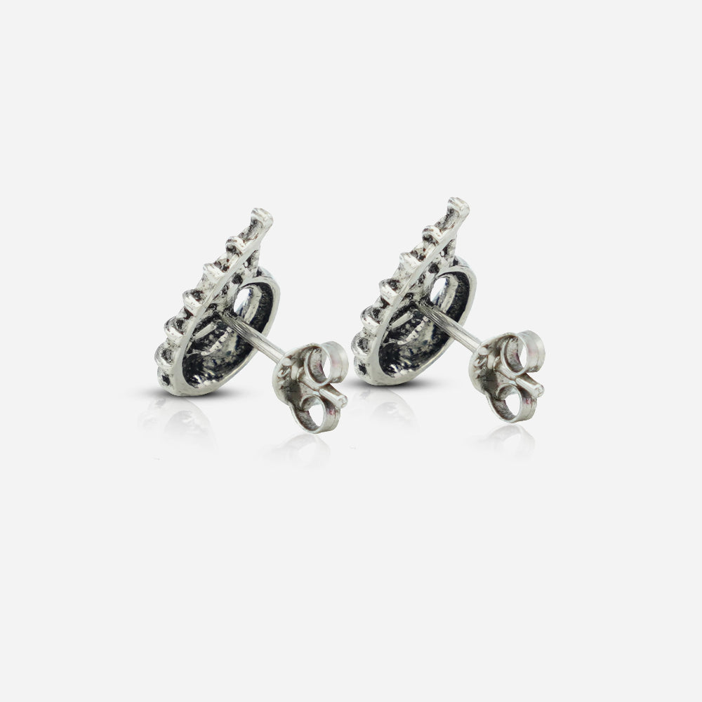 Pair of silver earrings on a white background
