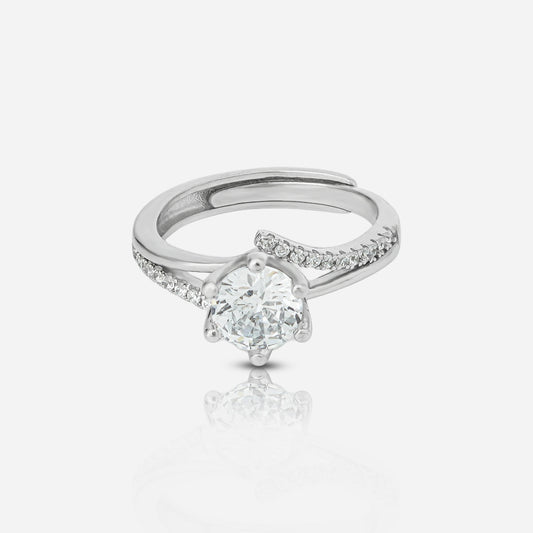 Silver ring with a pear-shaped diamond