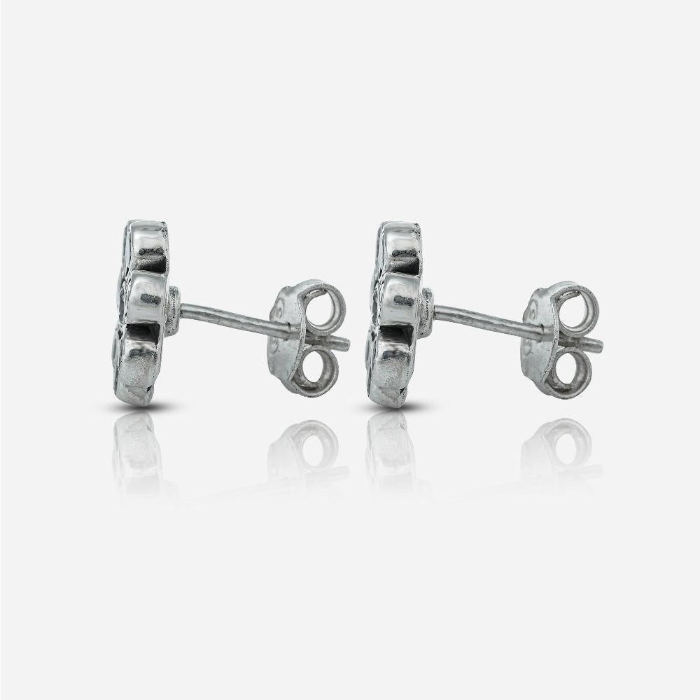 silver flower stone earrings