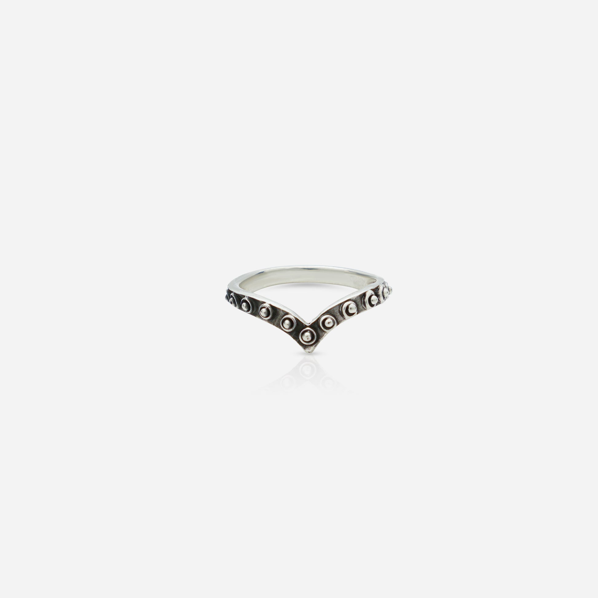 925 Silver V-Shape Chevron Ring for women with oxidized Rawa work detailing and handcrafted heritage design.