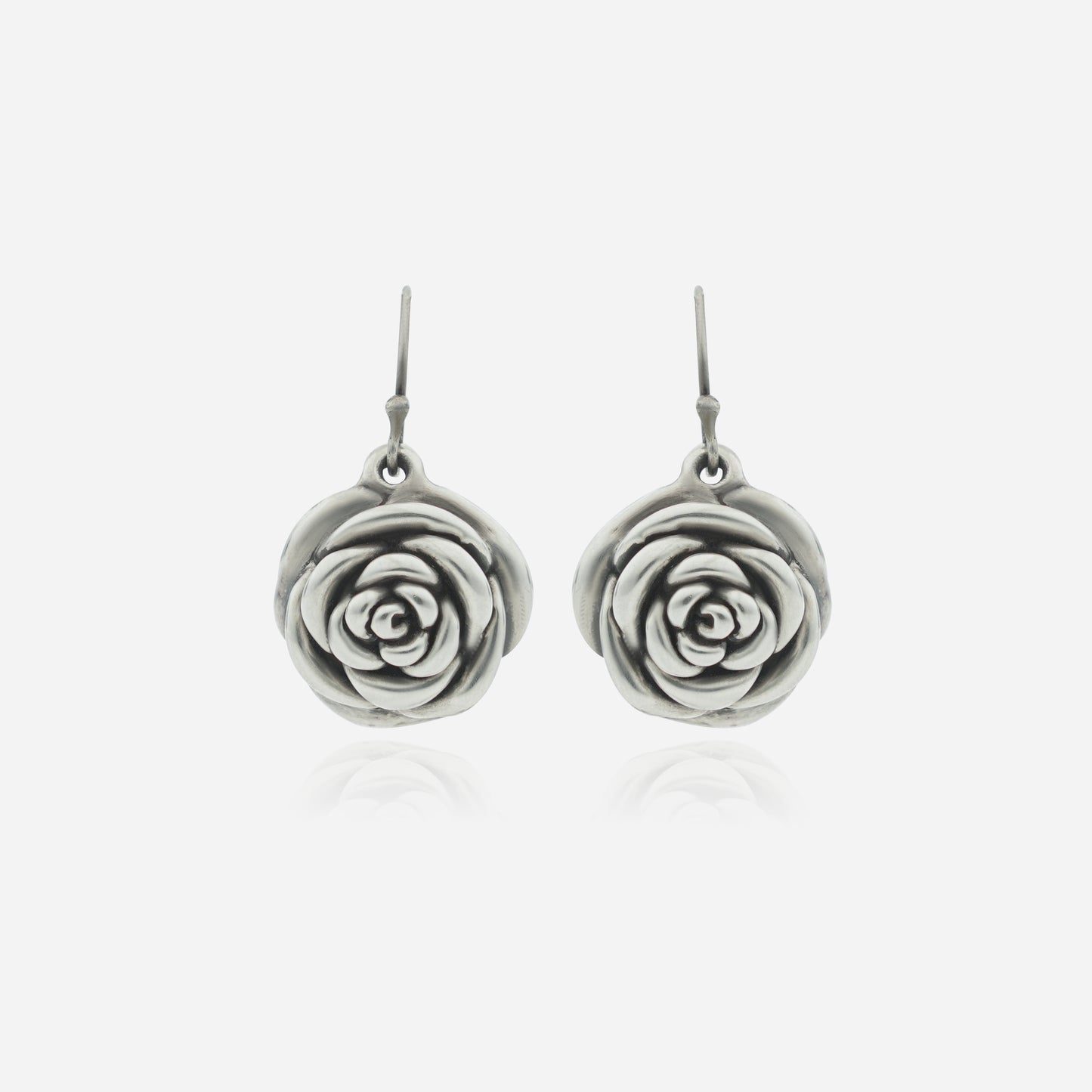 925 Sterling Silver Eternal Rose Earrings for women featuring a 3D hand-sculpted floral design and a heritage oxidized finish.