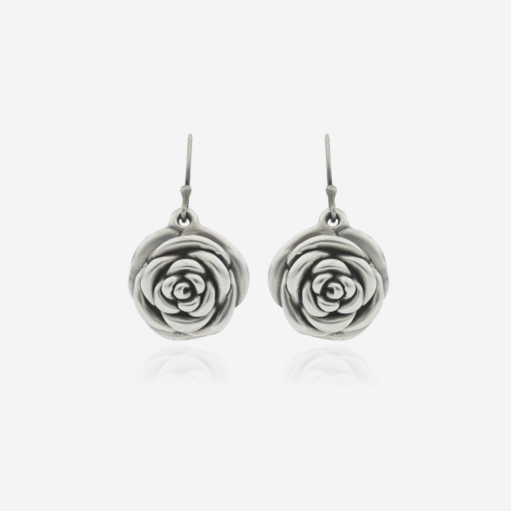 925 Sterling Silver Eternal Rose Earrings for women featuring a 3D hand-sculpted floral design and a heritage oxidized finish.