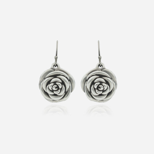 925 Sterling Silver Eternal Rose Earrings for women featuring a 3D hand-sculpted floral design and a heritage oxidized finish.