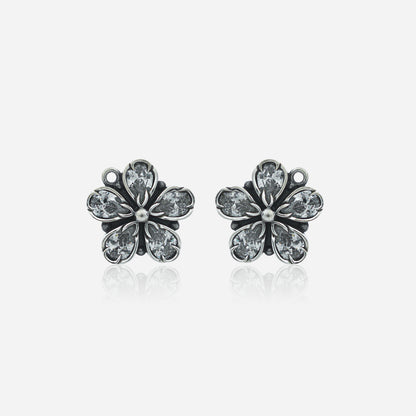 925 Sterling Silver Tribal Geometric Sunburst Stud Earrings for women featuring a sharp square fan silhouette and a heritage oxidized finish.
