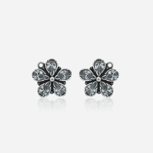 925 Sterling Silver Tribal Geometric Sunburst Stud Earrings for women featuring a sharp square fan silhouette and a heritage oxidized finish.