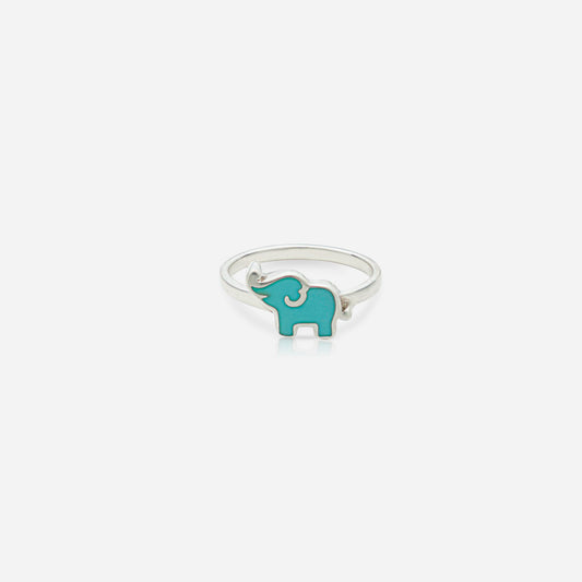Kids 925 Sterling Silver Turquoise Enamel Elephant Ring with handcrafted Indian heritage motif and sleek silver band.