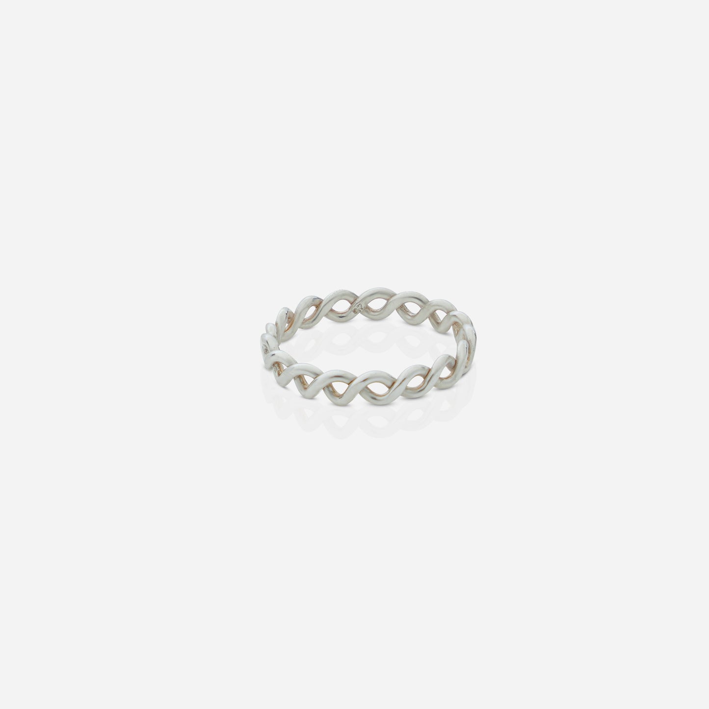 Silver ring with a chain design on a white background