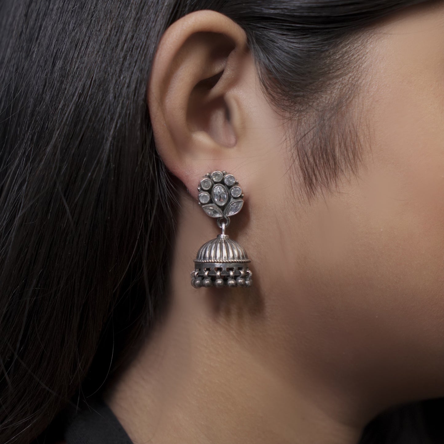 White Stone Floral Jhumka