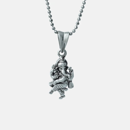 Ganesh Silver pendant with a chain on a white background