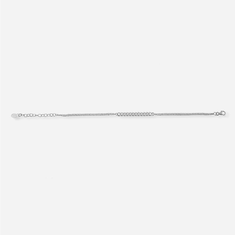 Silver chain bracelet on a white background