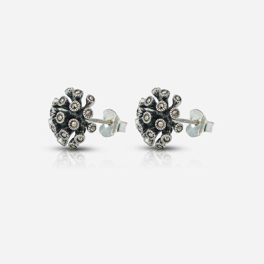 Pair of silver coral-themed stud earrings by Silver World - best silver shops in Delhi.