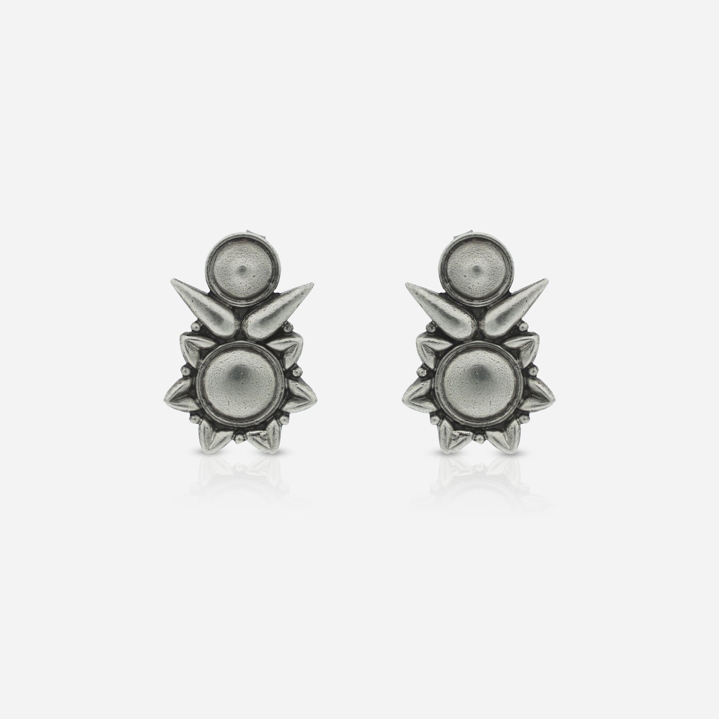 925 Sterling Silver Tribal Geometric Bloom Stud Earrings for women featuring a sharp sunburst silhouette and a heritage oxidized finish.