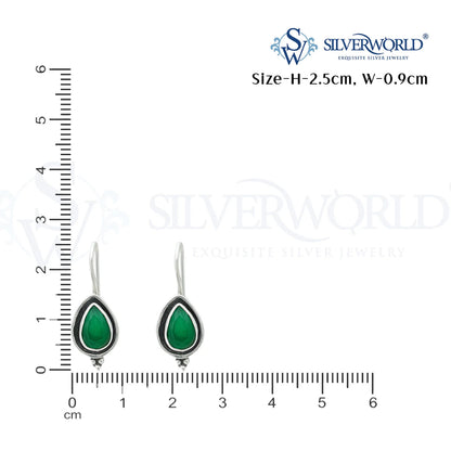 Green Teardrop Silver Earrings