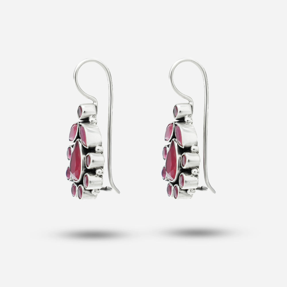 Pink Stone Silver Earrings