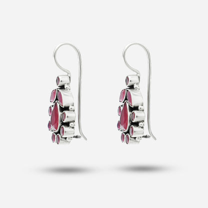 Pink Stone Silver Earrings