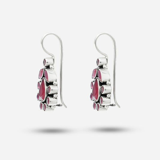Pink Stone Silver Earrings