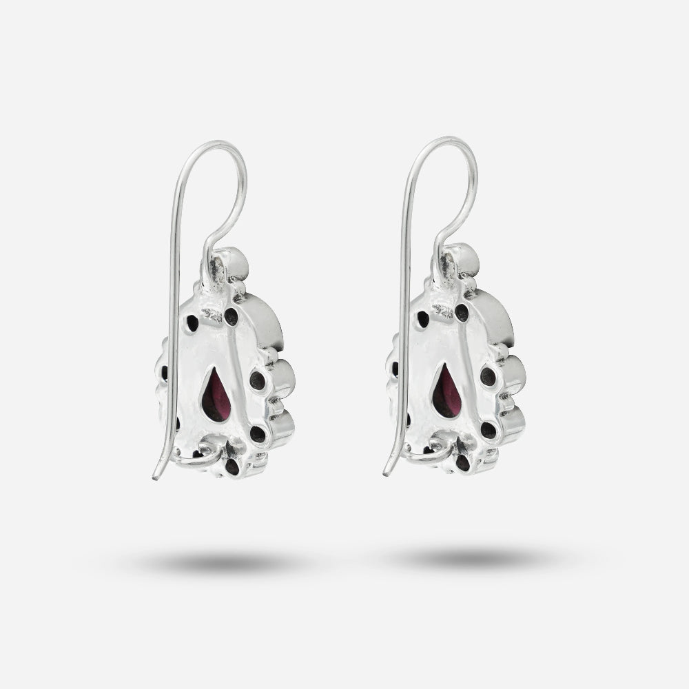 Pink Stone Silver Earrings
