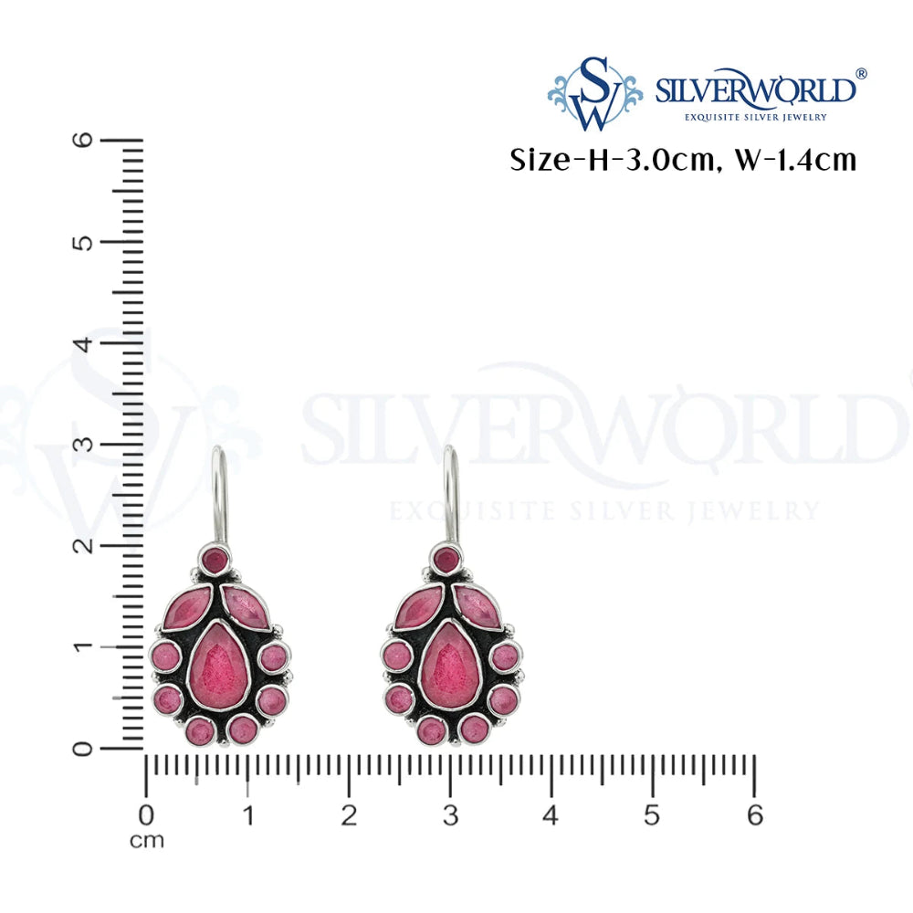 Pink Stone Silver Earrings