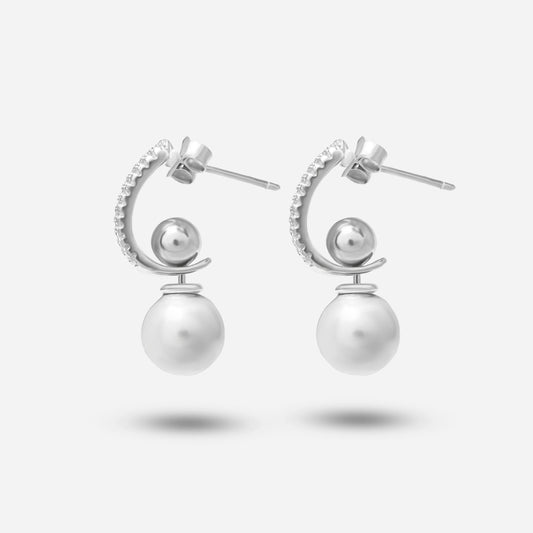 Zirconia Pearl Earrings by Silver World
