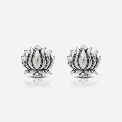 Pair of silver lotus flower earrings