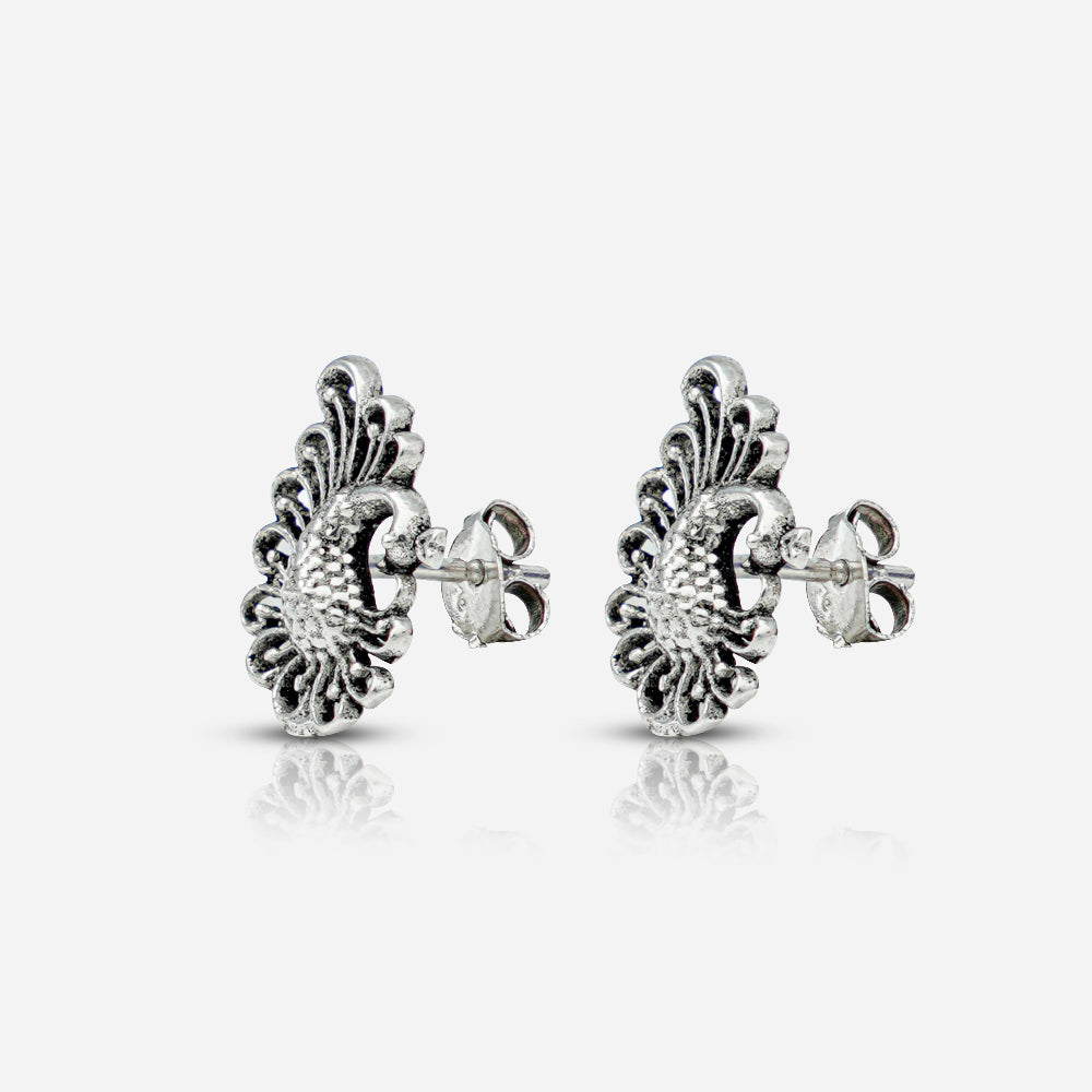 Pair of silver peacock earrings 