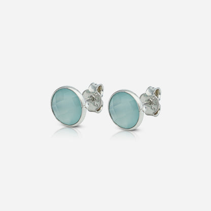 925 Silver Blue Chalcedony  Studs