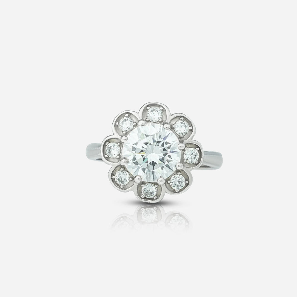 Silver World Floral Diamond Halo Ring | Premium 925 Sterling Silver by Silver World ...