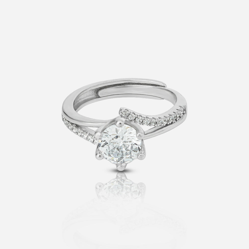 Silver ring with a pear-shaped diamond