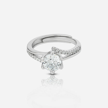 Silver ring with a pear-shaped diamond