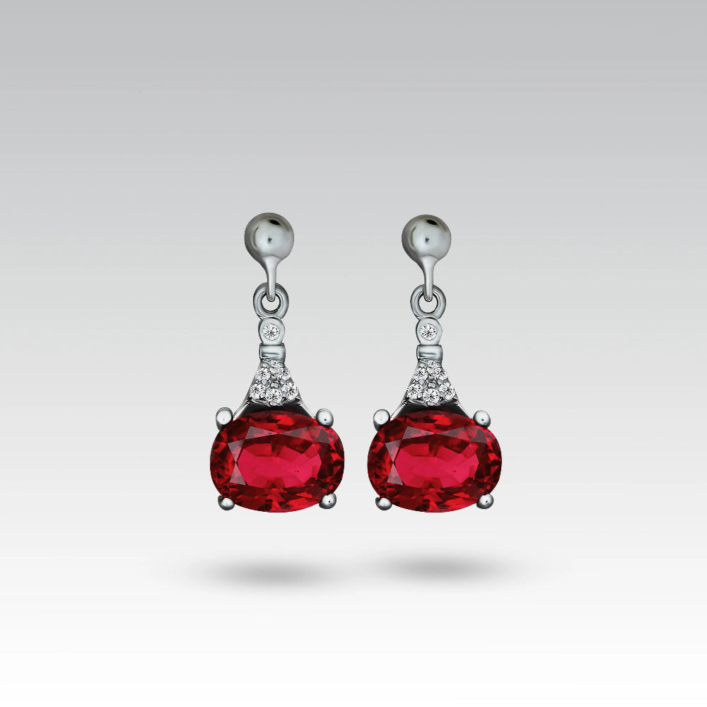 Ruby Red Silver Earrings