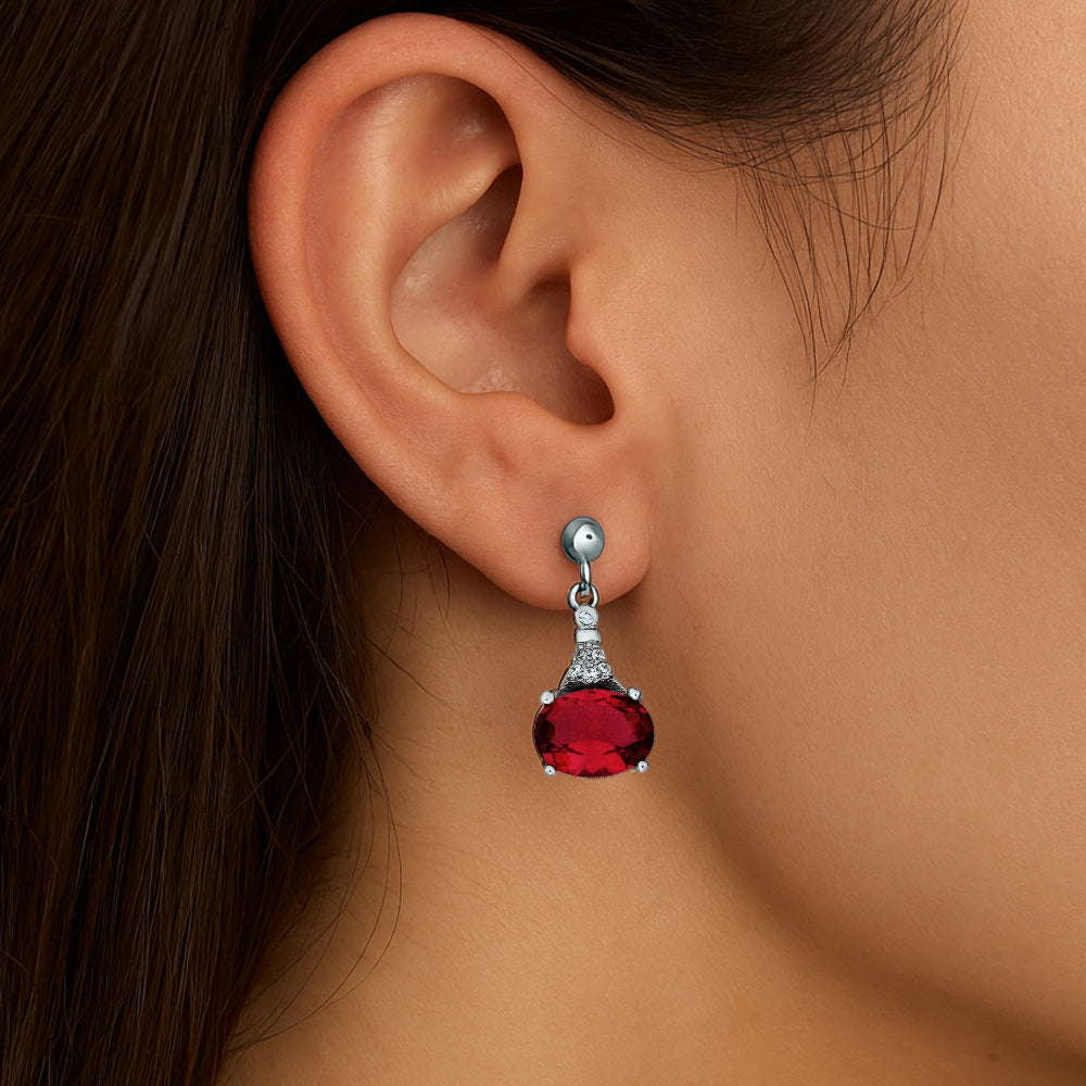 Ruby Red Silver Earrings