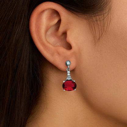 Ruby Red Silver Earrings