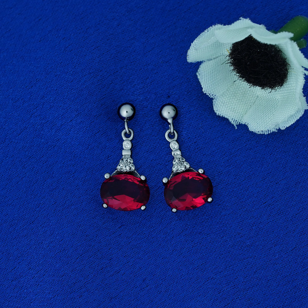 Ruby Red Silver Earrings