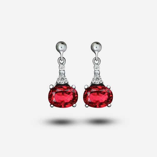 Ruby Red Silver Earrings