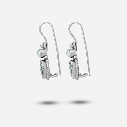 Pair of drop earrings on a light gray background