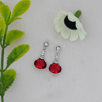 Ruby Red Silver Earrings