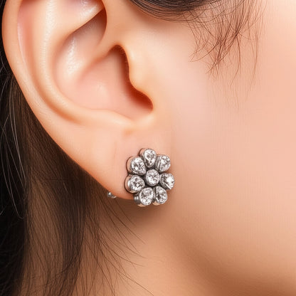 flower stone earrings on model
