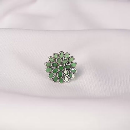 Green Stone Floral Ring