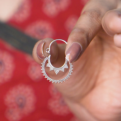 Silver Sunburst Hoops