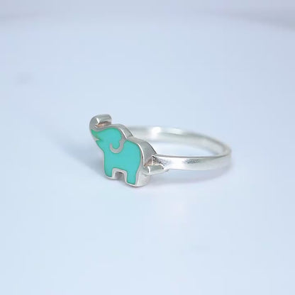 Turquoise Enamel Elephant Ring